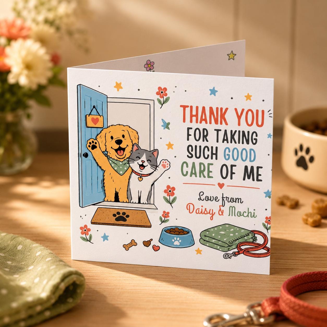 Pet Sitter Thank You Greeting Card from Dog and Cat, Printable Editable Folded Card Canva Template - Image 6