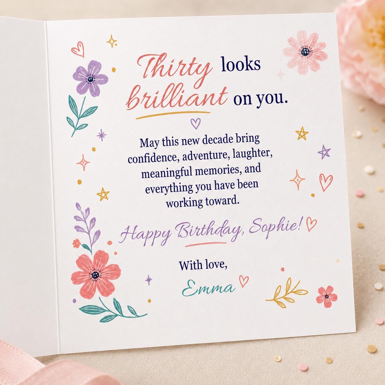 30th Birthday Greeting Card for Her, Thirty and Thriving Floral Printable Editable Folded Card Canva Template - Image 4