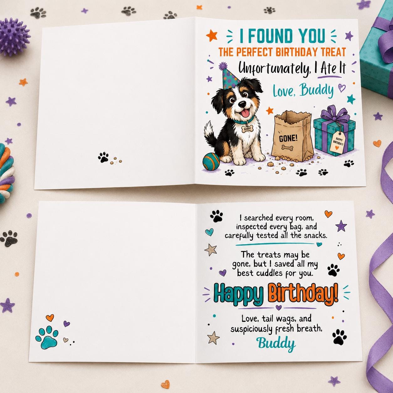 Funny Dog Birthday Greeting Card, Card from the Dog Who Ate the Treat Printable Editable Canva Template - Image 3