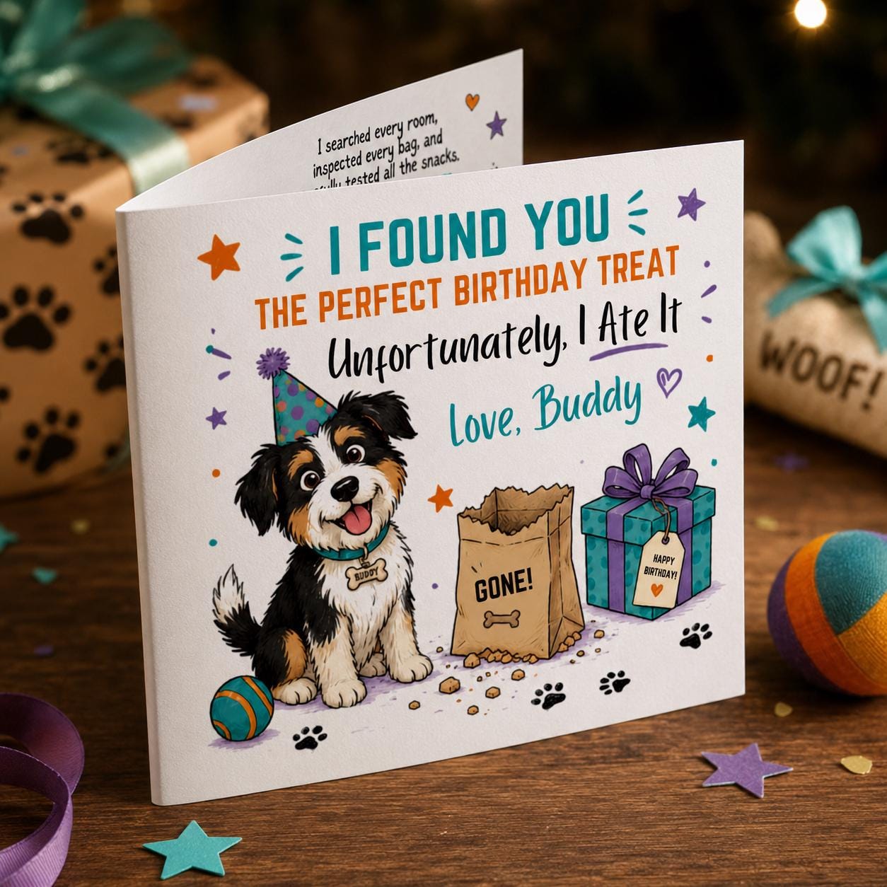 Funny Dog Birthday Greeting Card, Card from the Dog Who Ate the Treat Printable Editable Canva Template - Image 6