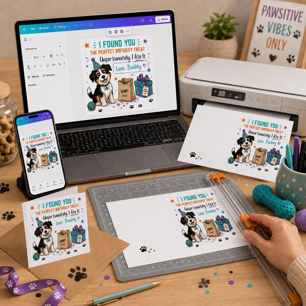 Funny Dog Birthday Greeting Card, Card from the Dog Who Ate the Treat Printable Editable Canva Template - Image 5