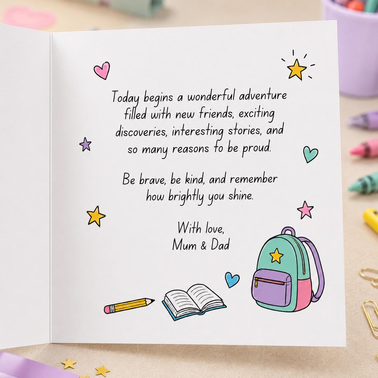 First Day of School Greeting Card for Girl, Cute Back to School Printable Editable Folded Card Canva Template - Image 4