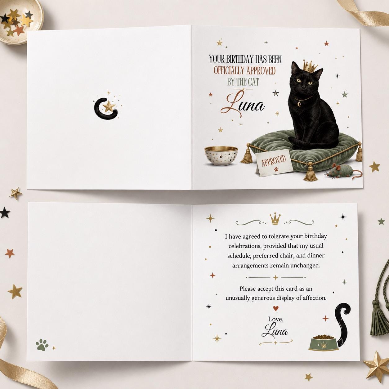 Funny Cat Birthday Greeting Card, Printable Card from the Cat Editable Folded Card Canva Template - Image 3