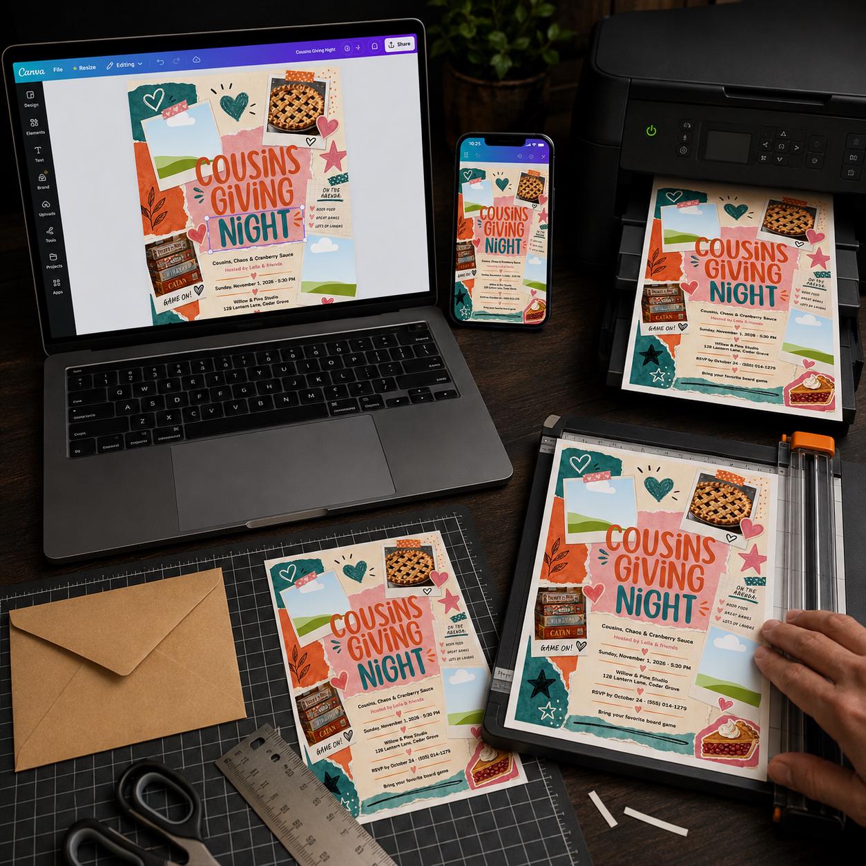 Cousinsgiving Invitation, Thanksgiving Game Night Friendsgiving Party Invite, Editable Canva Template - Image 5