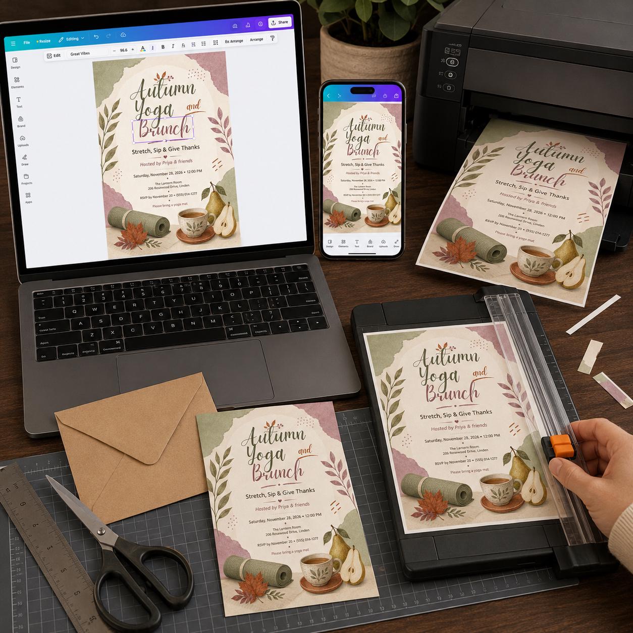 Autumn Yoga Brunch Invitation, Fall Wellness Friendsgiving Gathering Invite, Editable Canva Template - Image 3