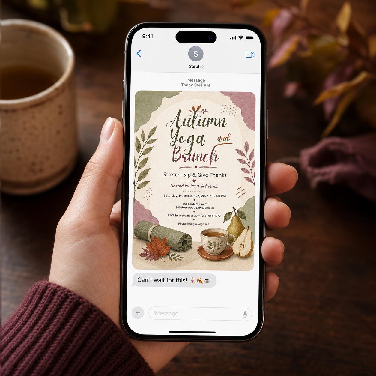 Autumn Yoga Brunch Invitation, Fall Wellness Friendsgiving Gathering Invite, Editable Canva Template - Image 5