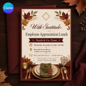 Employee Appreciation Lunch Invitation, Thanksgiving Staff Luncheon Flyer, Corporate Work Event, Editable Canva Template