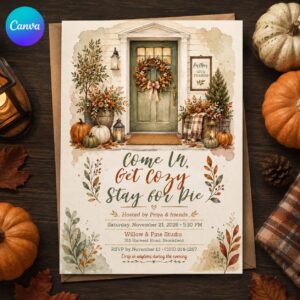 Friendsgiving Invitation, Cozy Pie Night Party Invite, Fall Open House Gathering, Editable Printable Canva Template