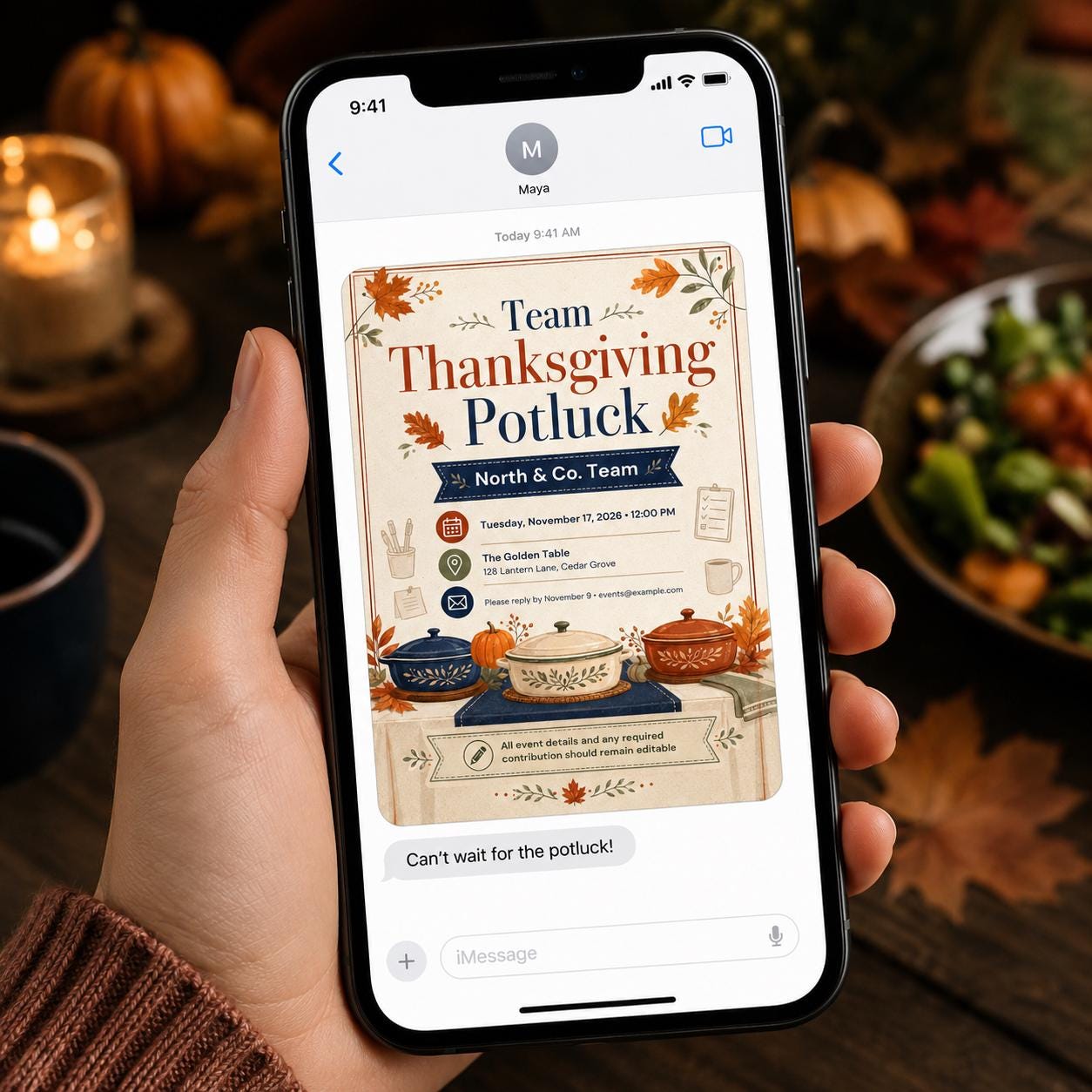 Thanksgiving Potluck Invitation, Editable Office Team Lunch Flyer, Autumn Work Party Invite, Printable Canva Template - Image 6