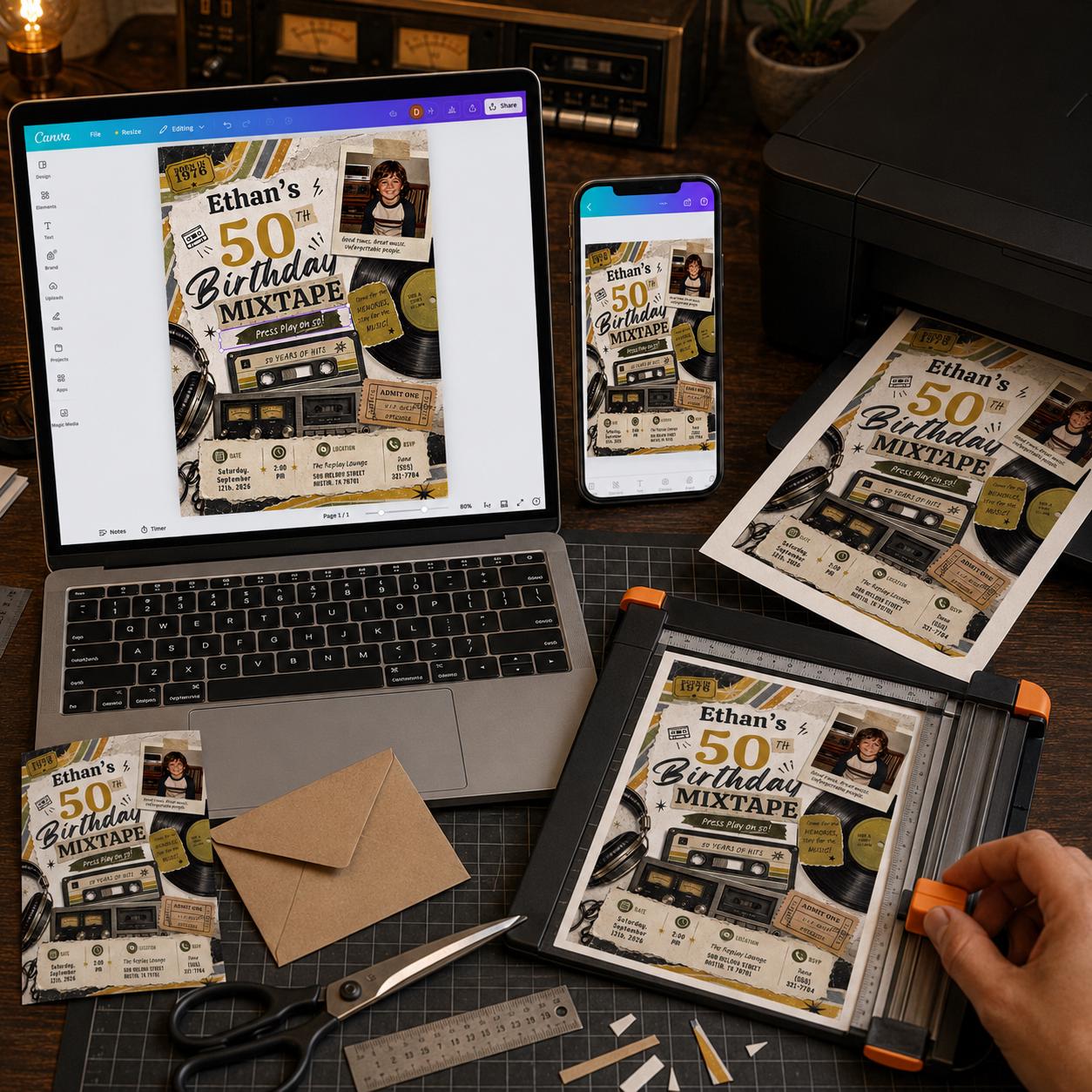 50th Birthday Mixtape Invitation, Vintage 1976 Cassette Tape Party Invite with Photo, Retro Music Editable Digital Evite, Canva Template - Image 3