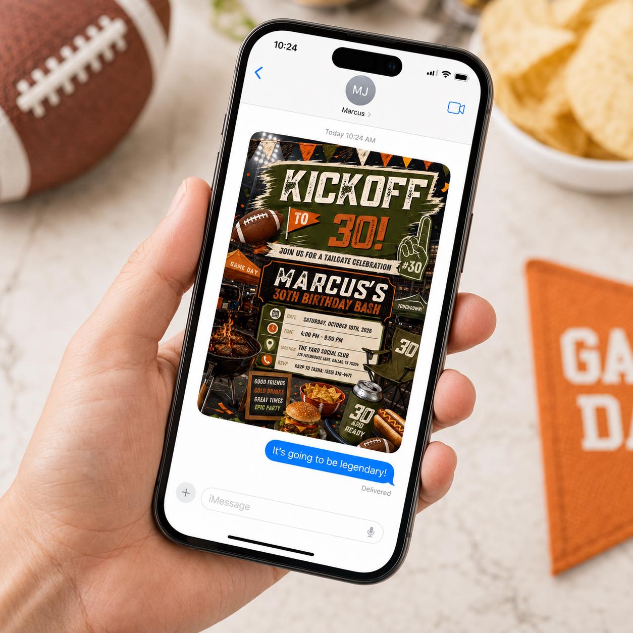 30th Birthday Football Invitation, Tailgate Party Invite, Game Day Kickoff Editable Digital Evite for Him, Printable Canva Template - Image 6