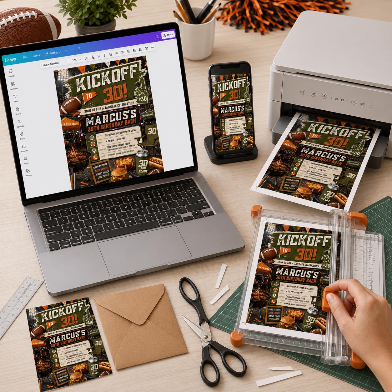 30th Birthday Football Invitation, Tailgate Party Invite, Game Day Kickoff Editable Digital Evite for Him, Printable Canva Template - Image 4