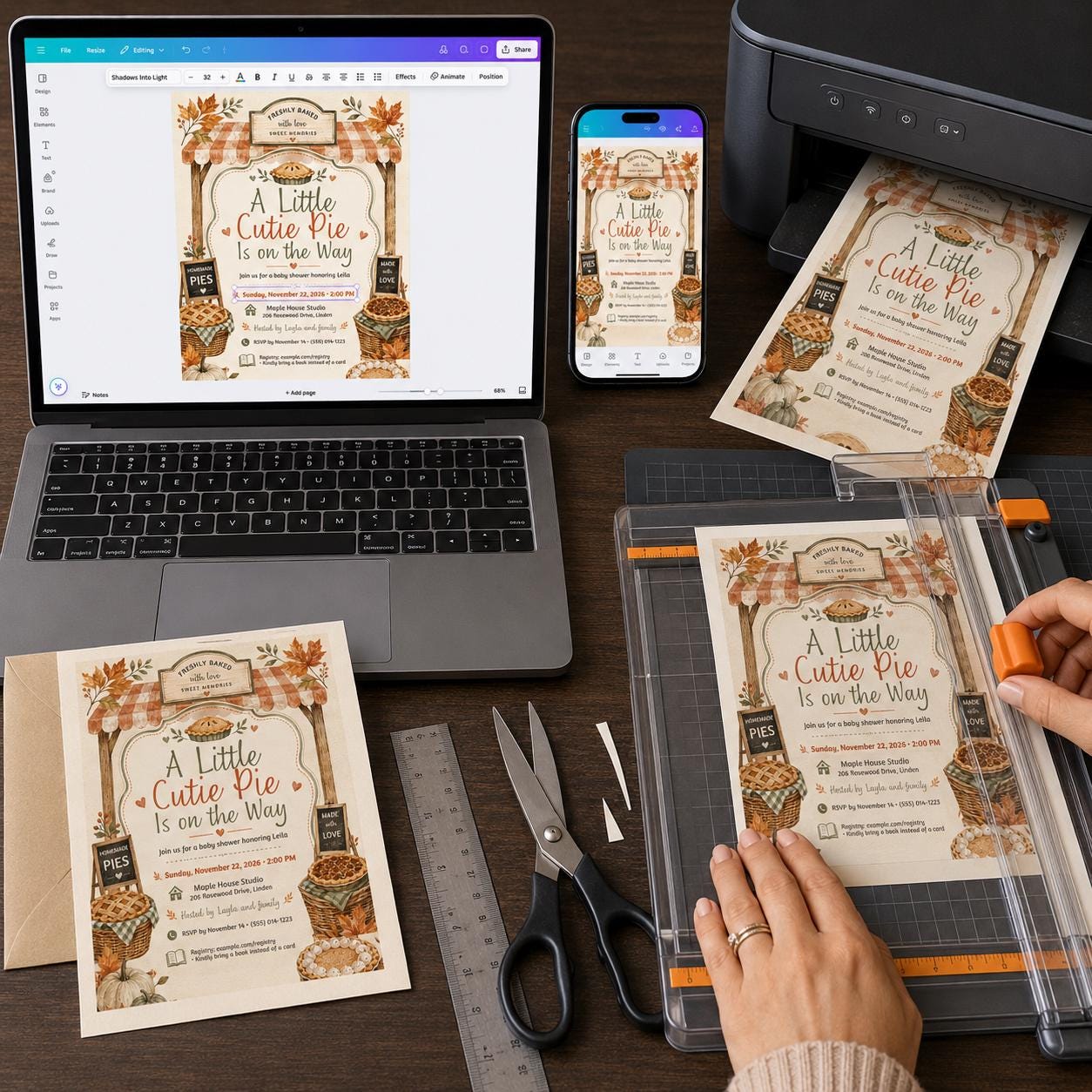 Cutie Pie Baby Shower Invitation, Fall Pumpkin Pie Bakery Theme, Gender Neutral Editable Printable Canva Template - Image 3