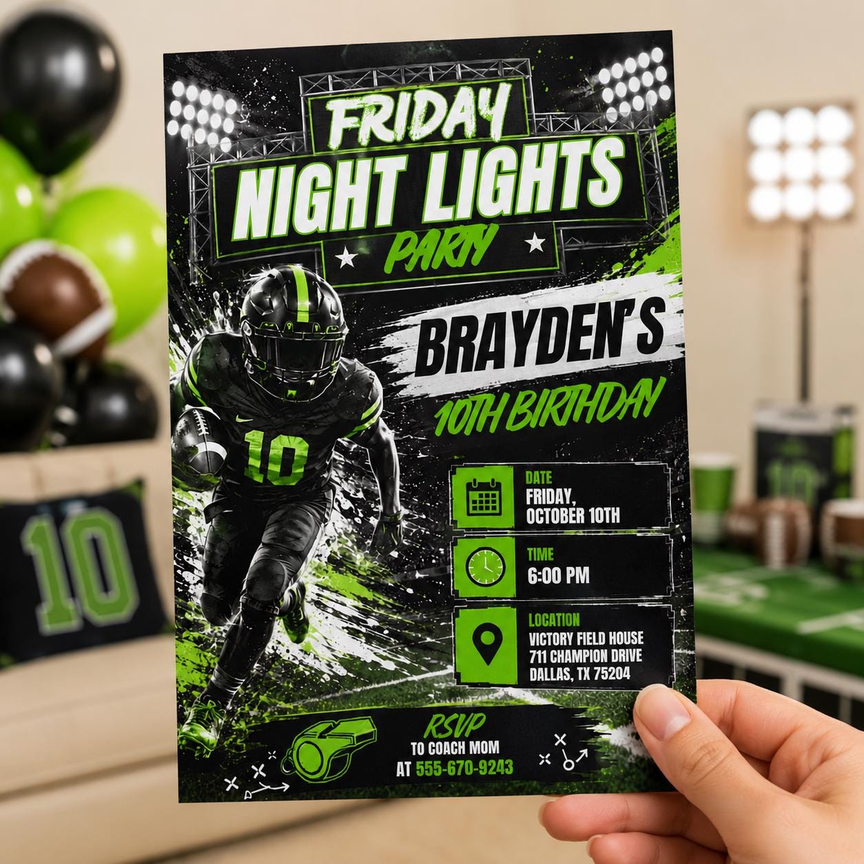 Football 10th Birthday Invitation, Friday Night Lights Sports Party Invite for Boys, Editable Printable Canva Template - Image 4
