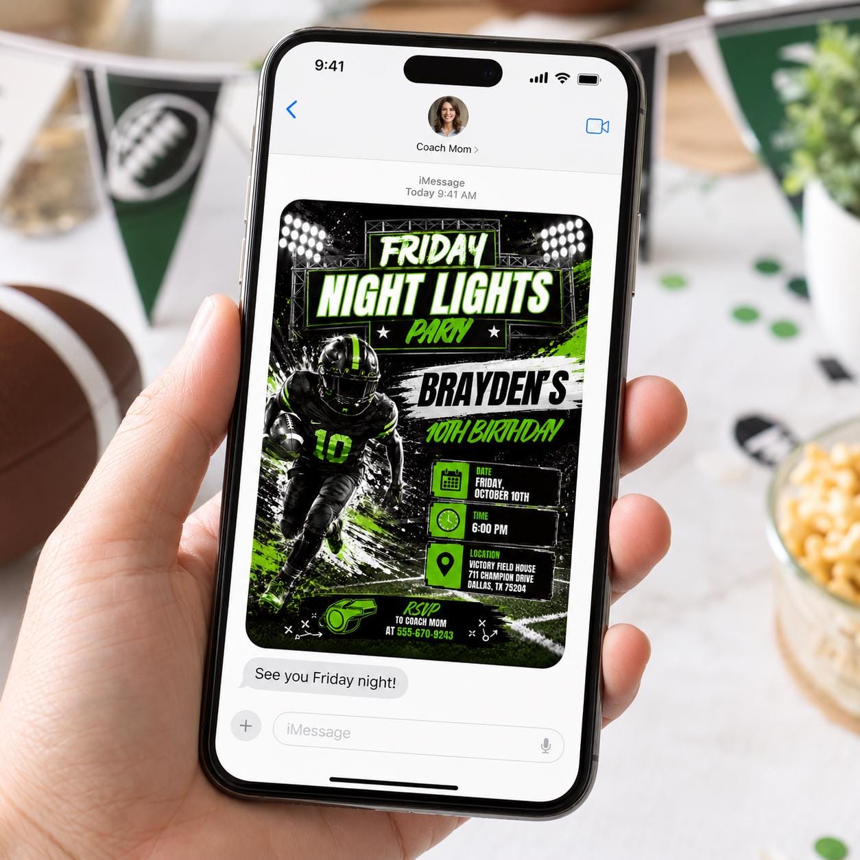Football 10th Birthday Invitation, Friday Night Lights Sports Party Invite for Boys, Editable Printable Canva Template - Image 6
