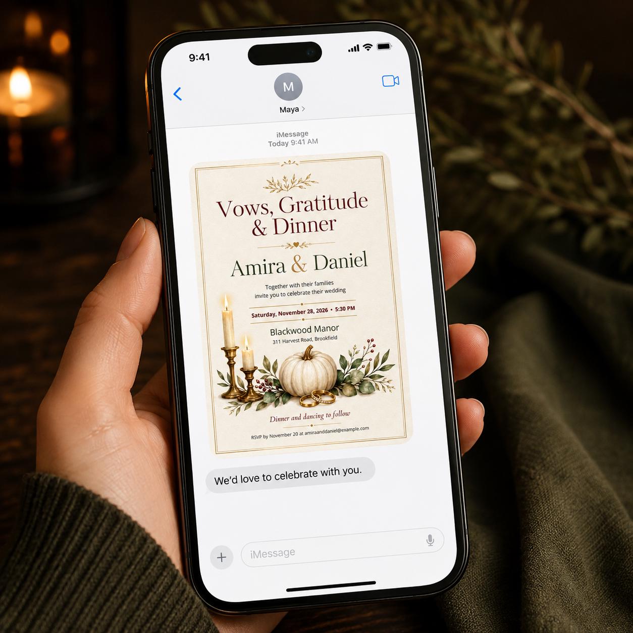 Fall Wedding Invitation, Thanksgiving Pumpkin Wedding Dinner, Elegant Autumn Editable Canva Template - Image 6