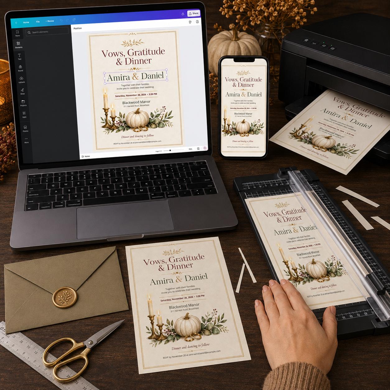Fall Wedding Invitation, Thanksgiving Pumpkin Wedding Dinner, Elegant Autumn Editable Canva Template - Image 5