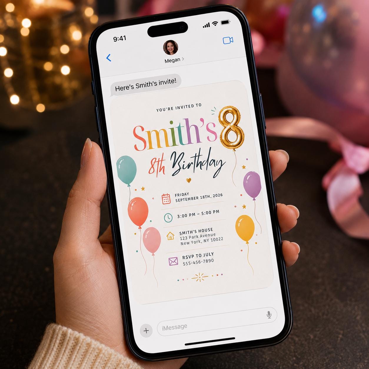 8th Birthday Invitation, Pastel Balloon Party Invite, Colorful Minimal Editable Printable Canva Template - Image 4