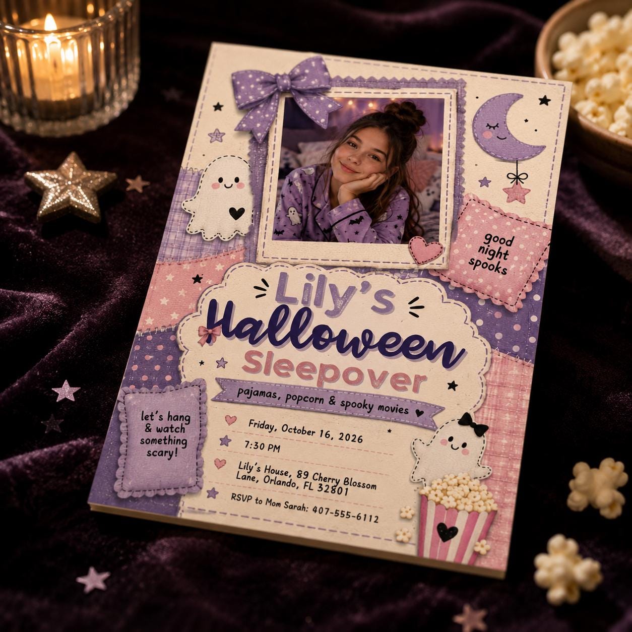 Halloween Pajama Party Invitation, Girls Spooky Sleepover Photo Invite, Cute Ghost Slumber Birthday, Editable Canva Template - Image 6
