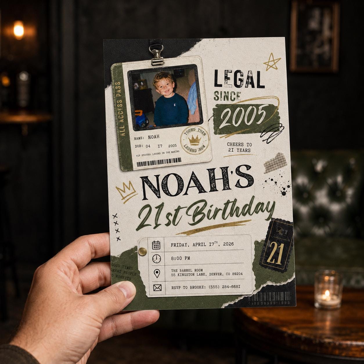 21st Birthday Photo Invitation, Vintage VIP Pass Party Invite, Retro Scrapbook Milestone Editable Canva Template - Image 3