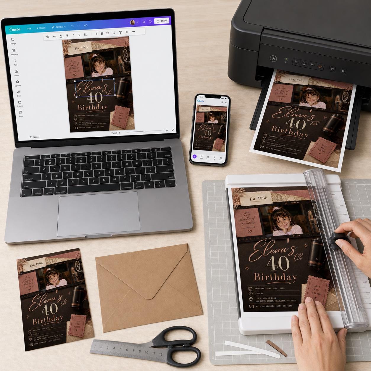 40th Birthday Photo Invitation, Vintage Film Camera Party Invite, Retro 1986 Milestone Birthday Editable Canva Template - Image 5