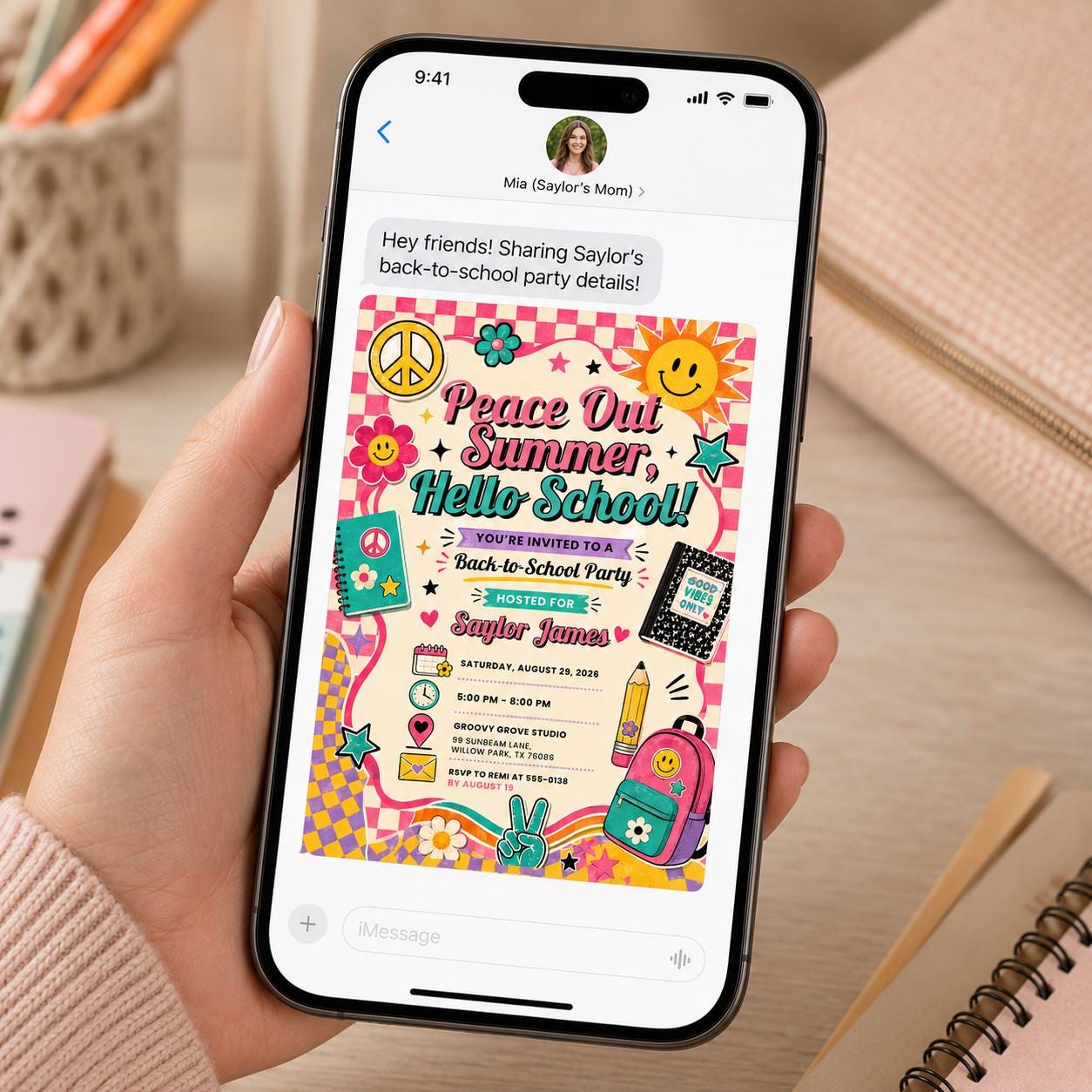 Back to School Party Invitation, Retro Groovy End of Summer School Bash Invite, Editable Printable Canva Template - Image 5