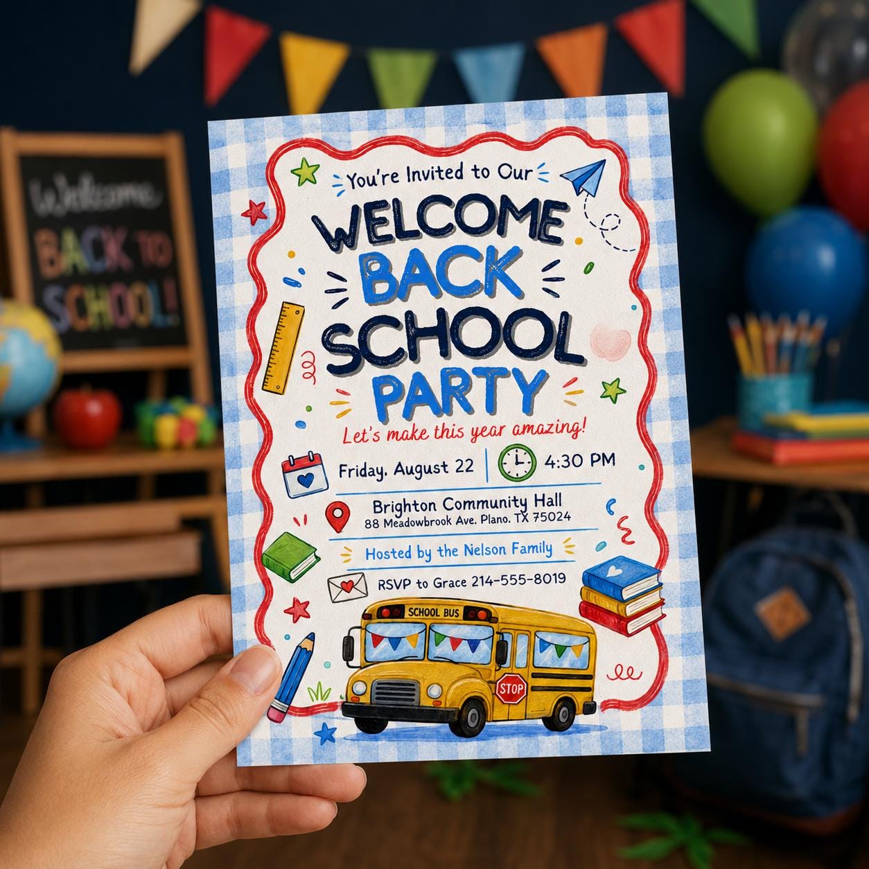 Welcome Back School Party Invitation, School Bus Classroom Bash, Kids First Day Celebration, Editable Canva Template - Image 4