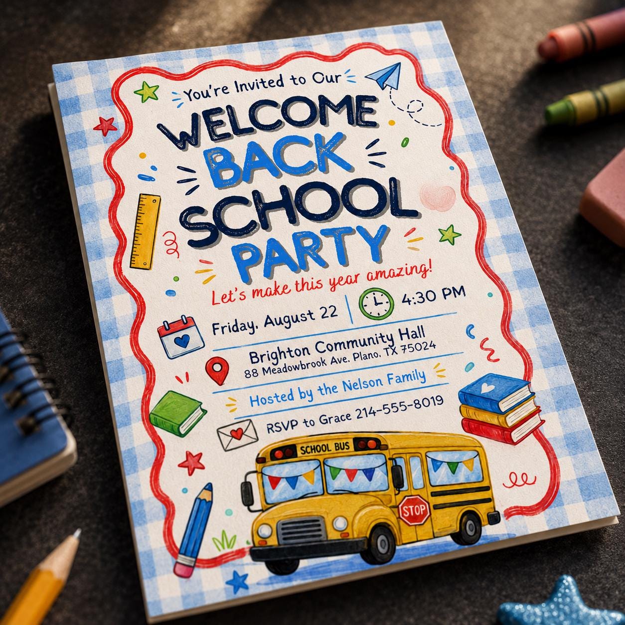 Welcome Back School Party Invitation, School Bus Classroom Bash, Kids First Day Celebration, Editable Canva Template - Image 6