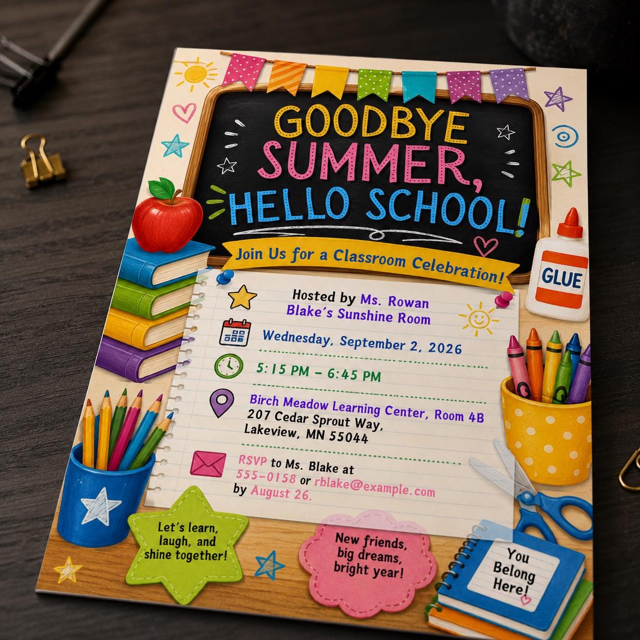 Back to School Classroom Party Invitation, Goodbye Summer Hello School, Teacher Welcome Celebration, Editable Canva Template - Image 5