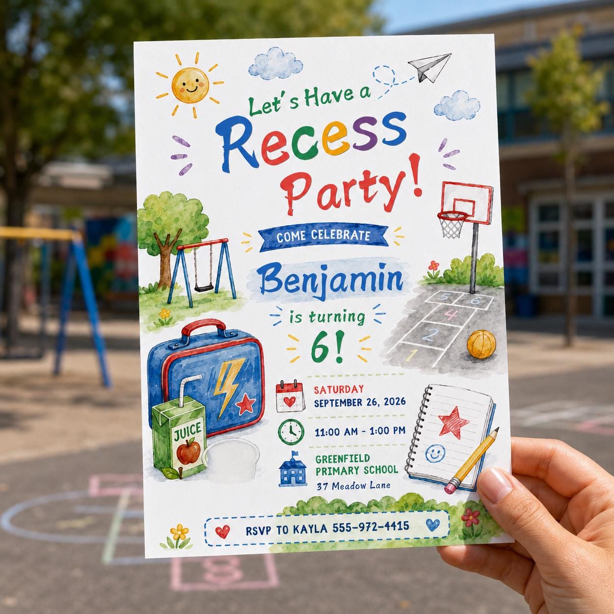 Playground Birthday Invitation, Recess Party 6th Birthday, Schoolyard Games Invite, Editable Canva Template - Image 4