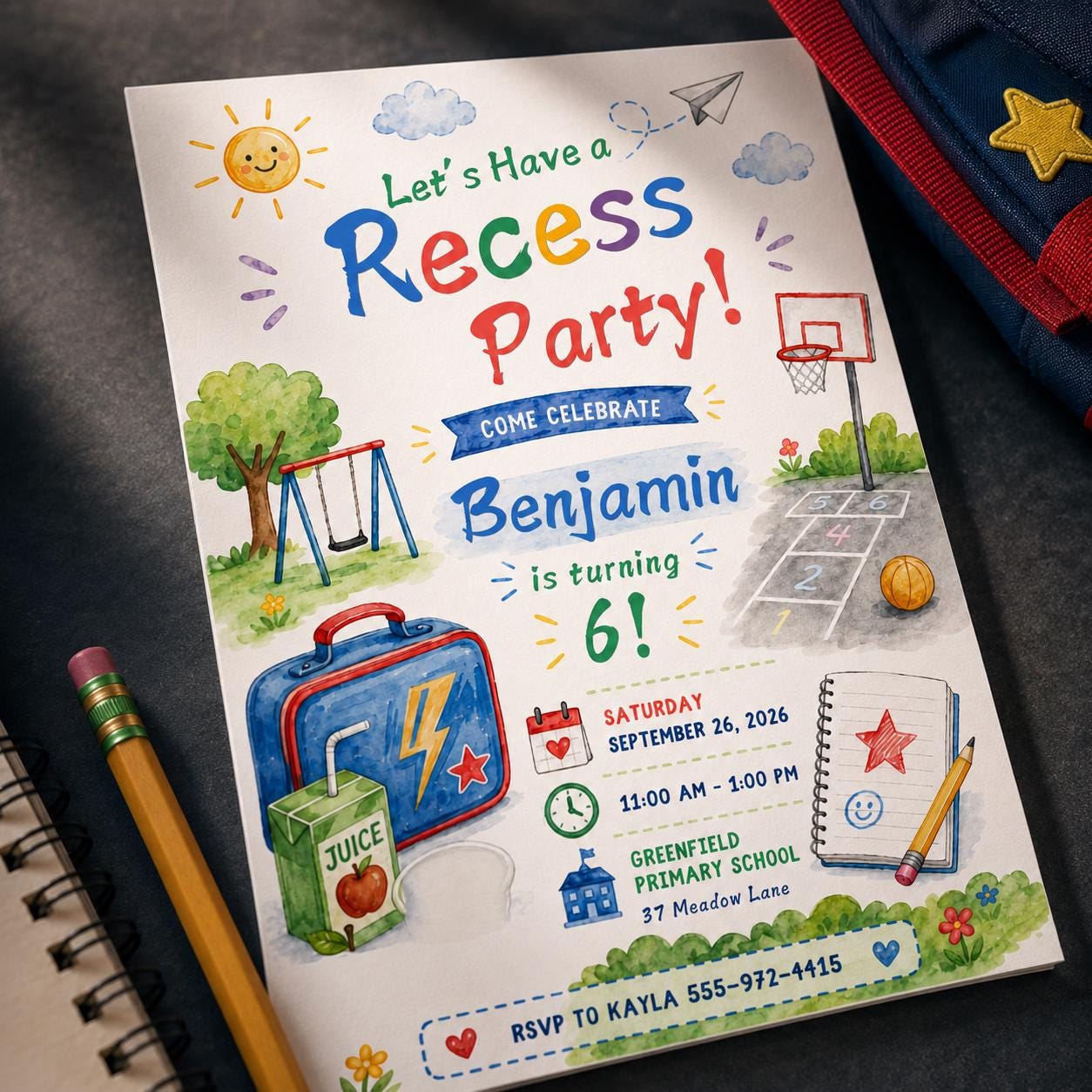 Playground Birthday Invitation, Recess Party 6th Birthday, Schoolyard Games Invite, Editable Canva Template - Image 6