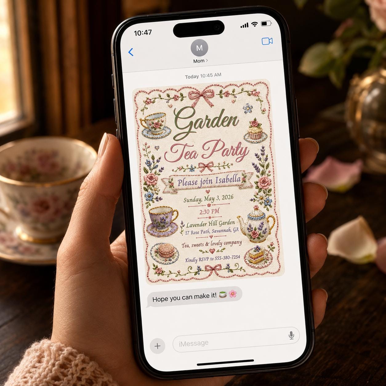 Garden Tea Party Invitation, Vintage Floral Afternoon Tea Birthday, Editable Printable Canva Template - Image 6