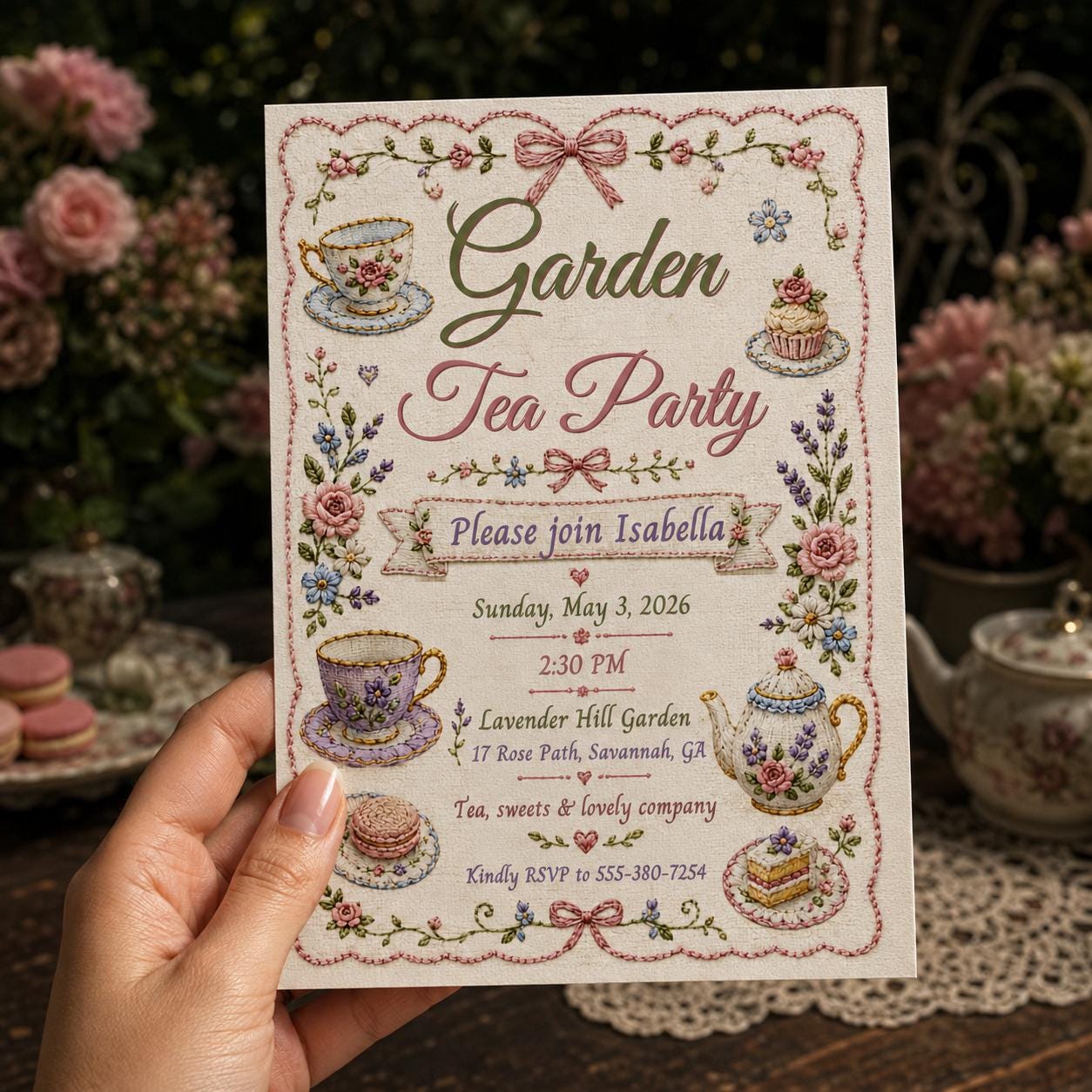 Garden Tea Party Invitation, Vintage Floral Afternoon Tea Birthday, Editable Printable Canva Template - Image 5