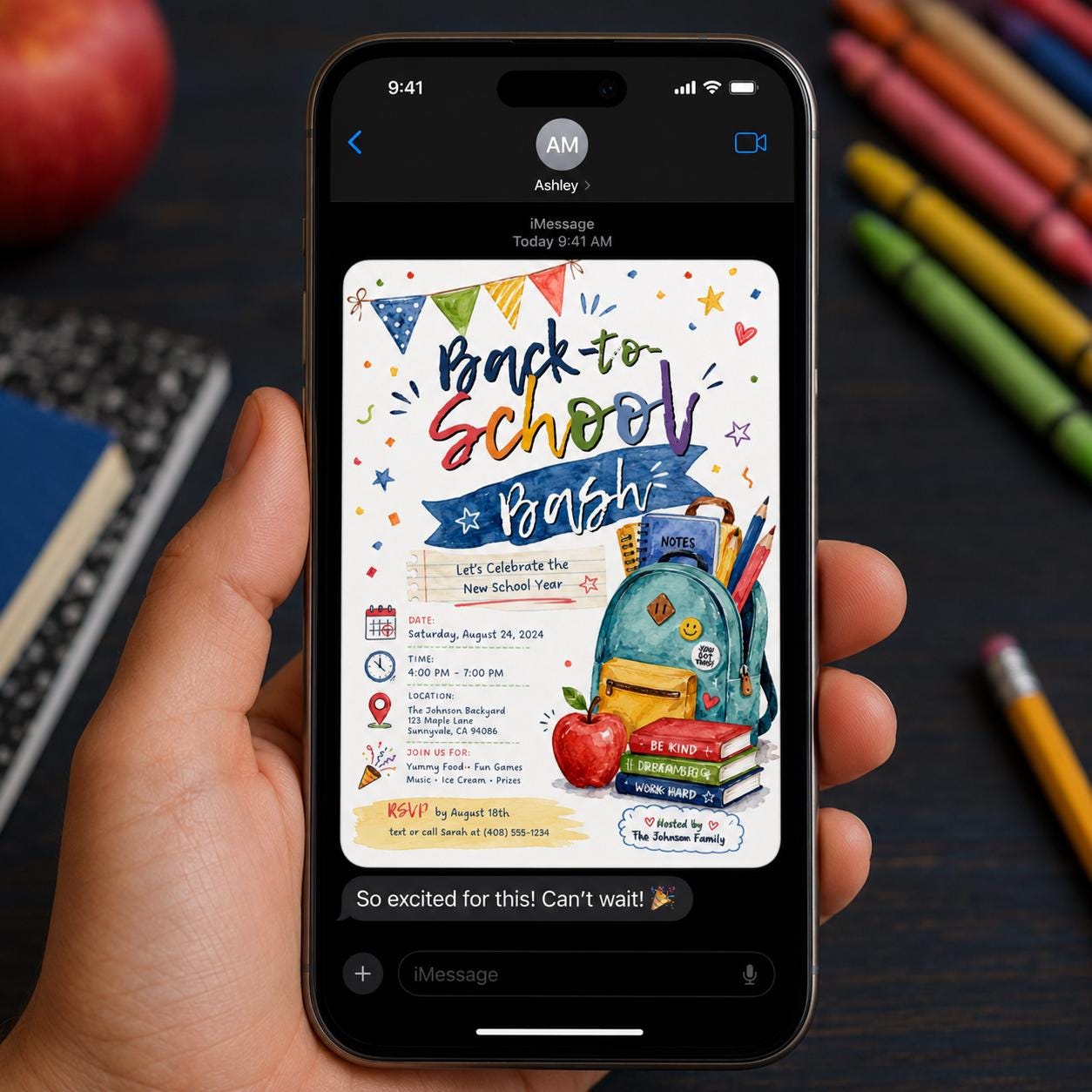 Back to School Bash Invitation, Colorful Backpack New School Year Party, Watercolor Editable Canva Template - Image 6