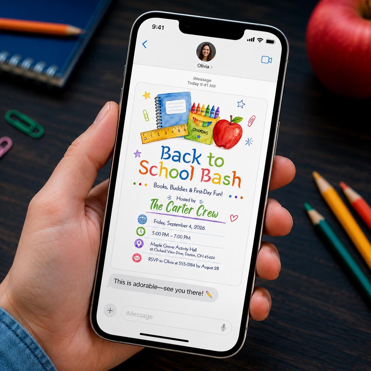 Back to School Bash Invitation, Colorful School Supplies Welcome Party, First Day Celebration, Editable Canva Template - Image 3