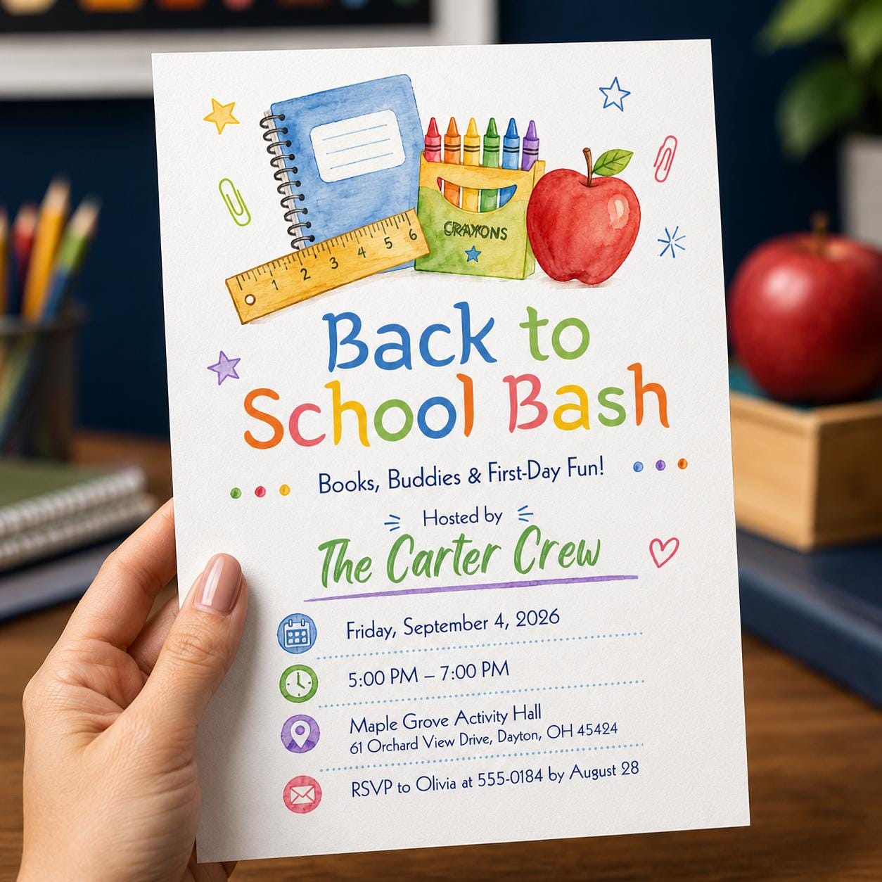 Back to School Bash Invitation, Colorful School Supplies Welcome Party, First Day Celebration, Editable Canva Template - Image 4