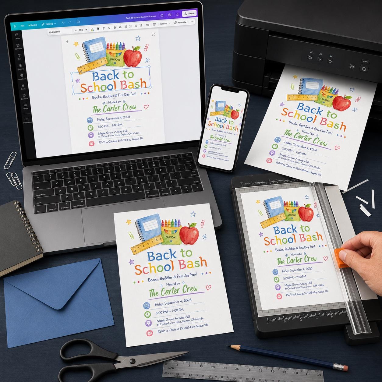 Back to School Bash Invitation, Colorful School Supplies Welcome Party, First Day Celebration, Editable Canva Template - Image 5