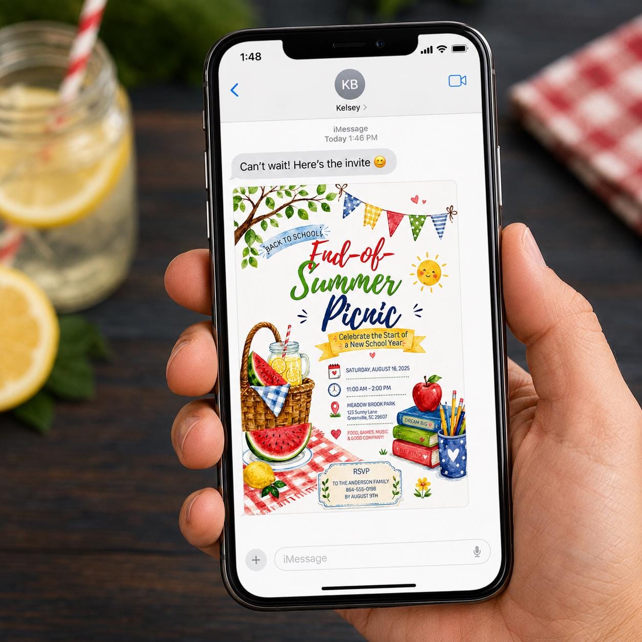 Back to School Picnic Invitation, End of Summer Family Party, Watermelon Outdoor Celebration, Editable Canva Template - Image 4