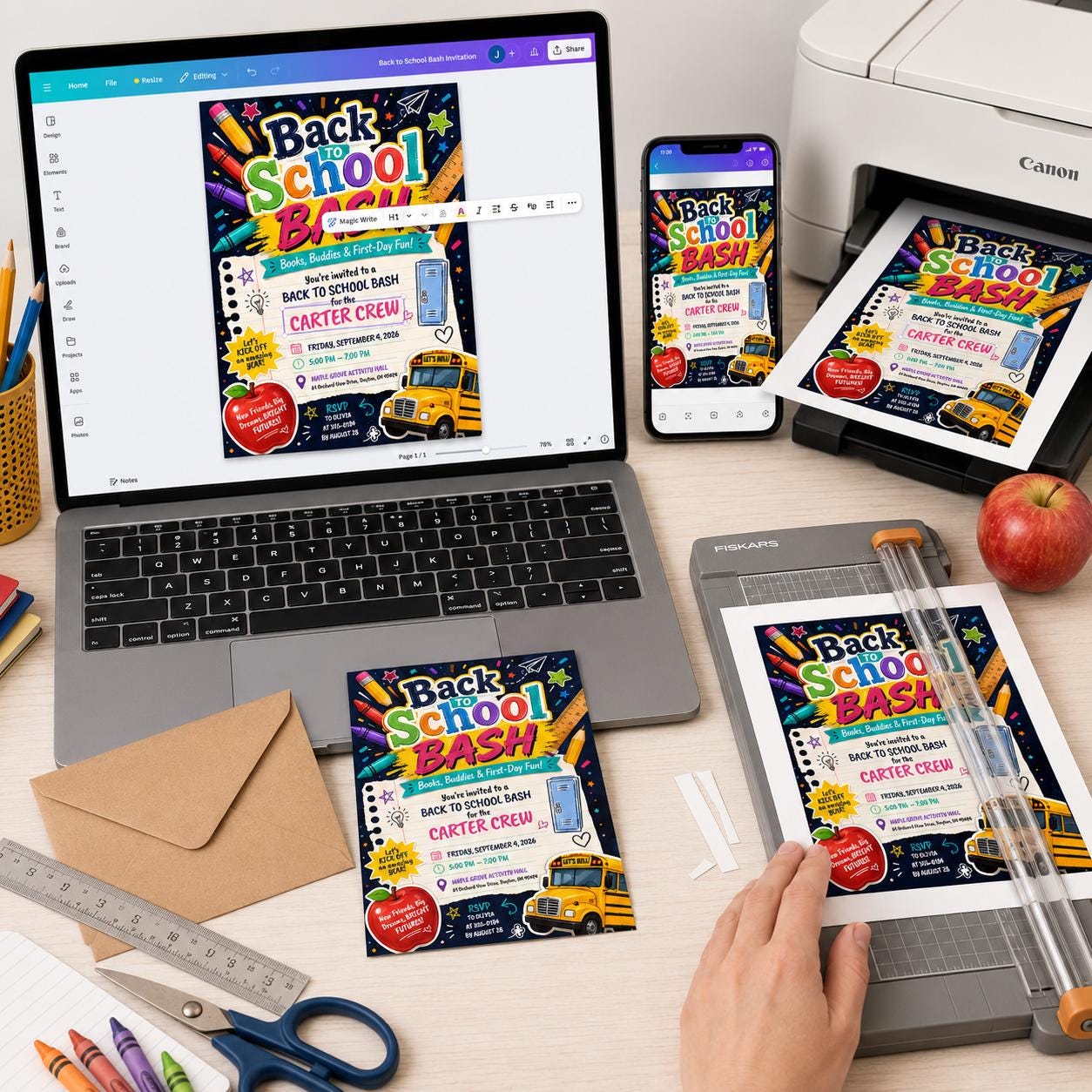 Back to School Bash Invitation, Bold Colorful First Day Party Flyer, Editable Student Event Canva Template - Image 6