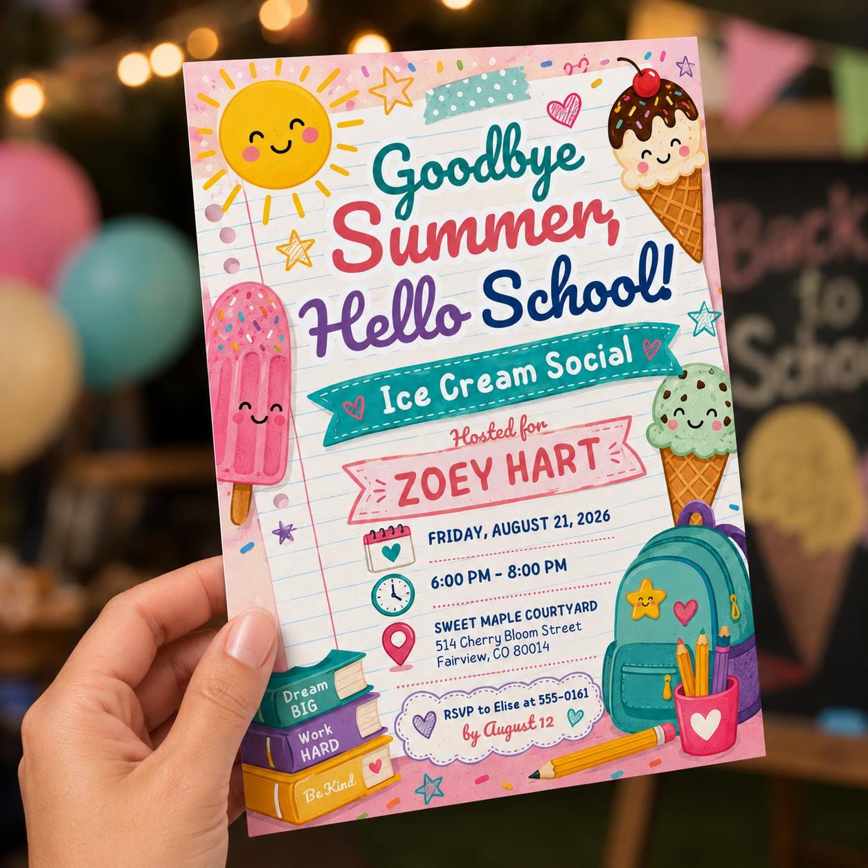 Back to School Ice Cream Social Invitation, Goodbye Summer Classroom Party Flyer, Editable Canva Template - Image 3