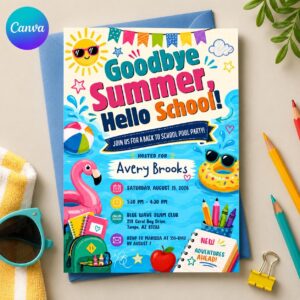 End of Summer Picnic Invitation, Back to School Family Party, Watermelon Outdoor Event Editable Canva Template