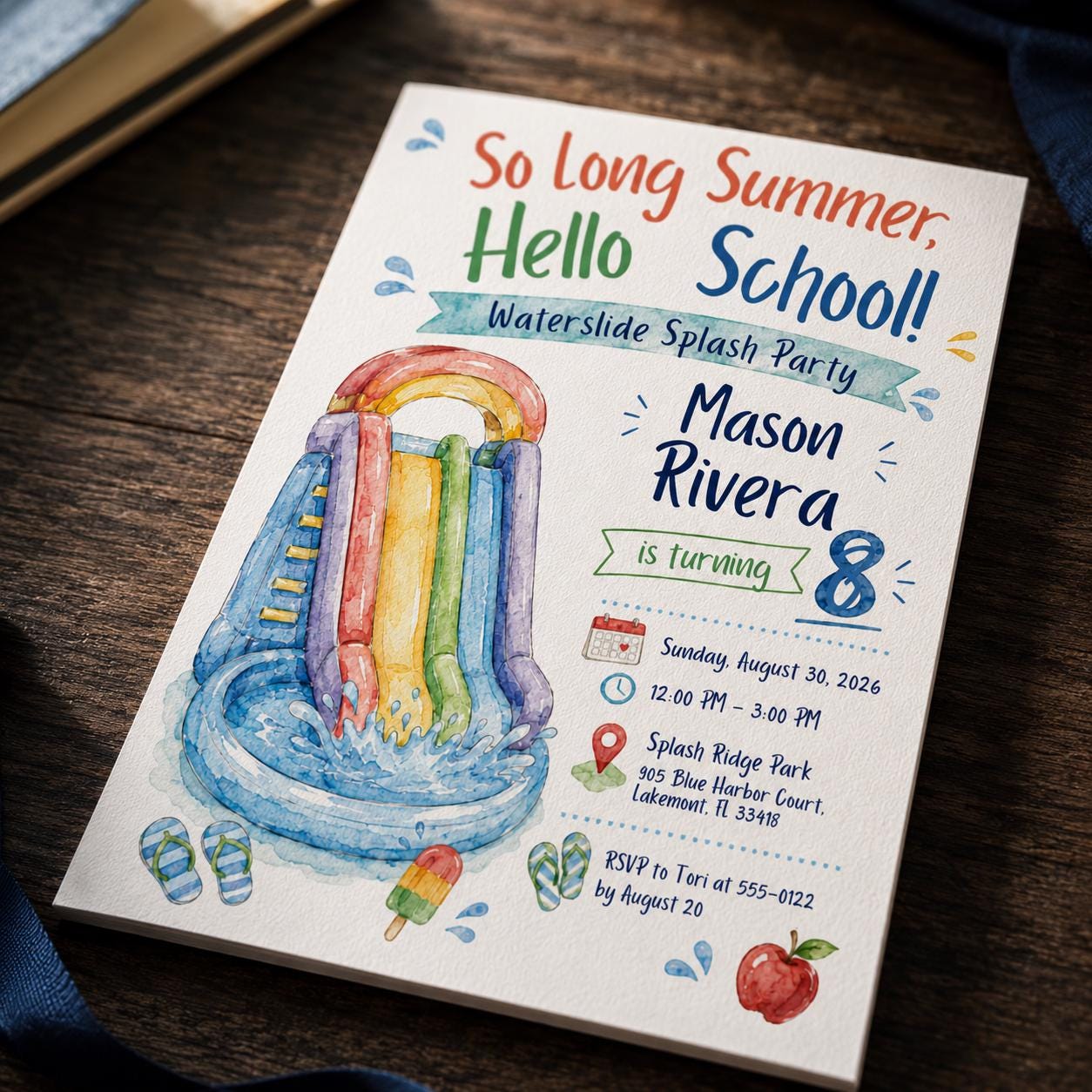 Waterslide Birthday Invitation, Water Slide Splash Party Invite for Boys, 8th Birthday Summer Pool Canva Template - Image 6