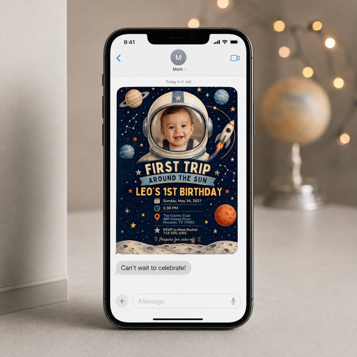 First Trip Around the Sun Invitation, Space Astronaut Photo 1st Birthday Invite, Editable Canva Template - Image 3