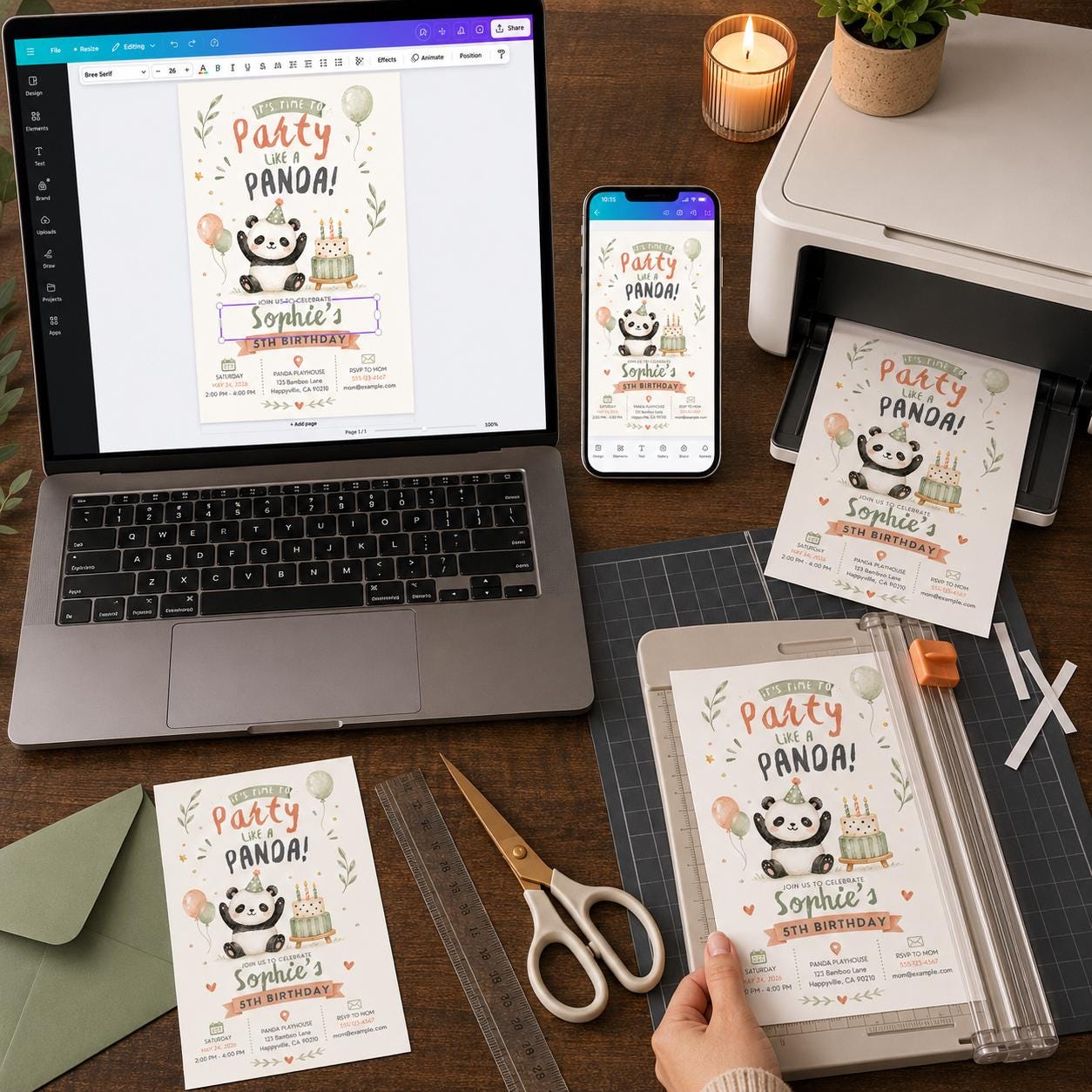 Panda Birthday Invitation, 5th Birthday Party Invite, Cute Watercolor Panda Editable Printable Canva Template - Image 5