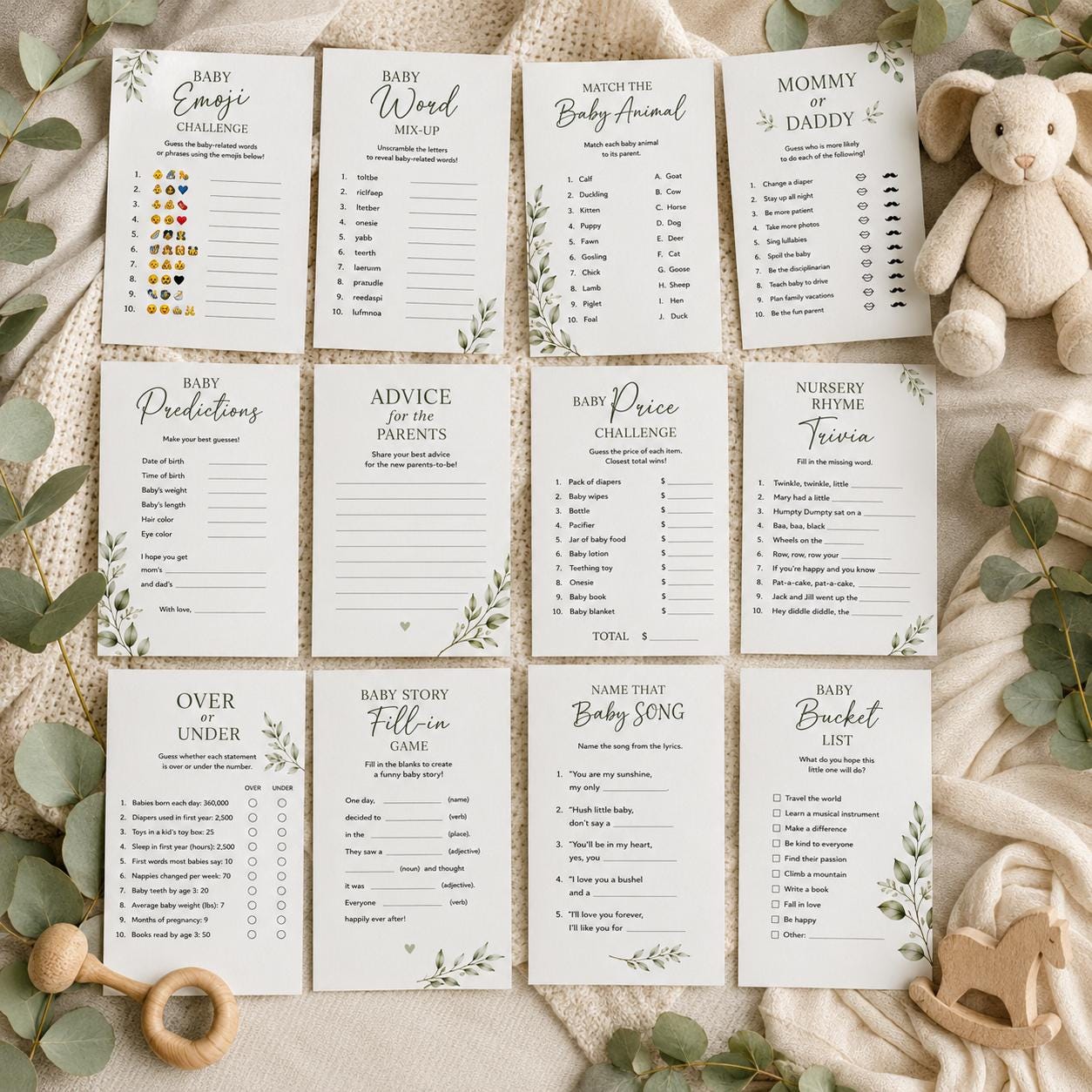 Baby Shower Games Bundle, Minimalist Gender Neutral Baby Sprinkle Activities, Printable Funny Simple Baby Shower Games, Fun Activity Canva - Image 4