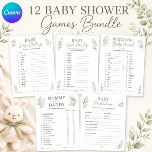 Baby Shower Games Bundle, Minimalist Gender Neutral Baby Sprinkle Activities, Printable Funny Simple Baby Shower Games, Fun Activity Canva