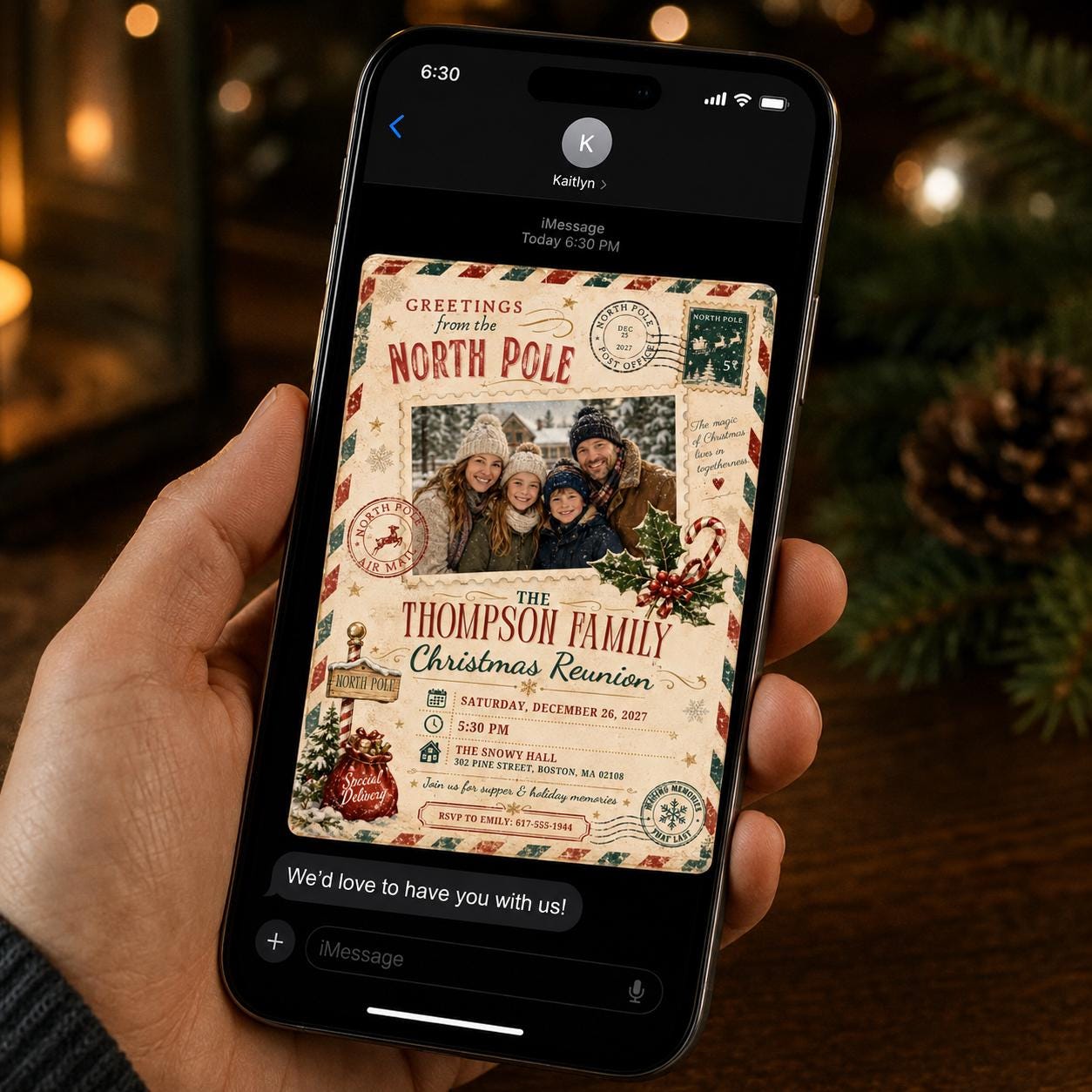 Christmas Party Invitation, Vintage North Pole Family Reunion Photo Invite, Editable Holiday Gathering Canva Template - Image 3