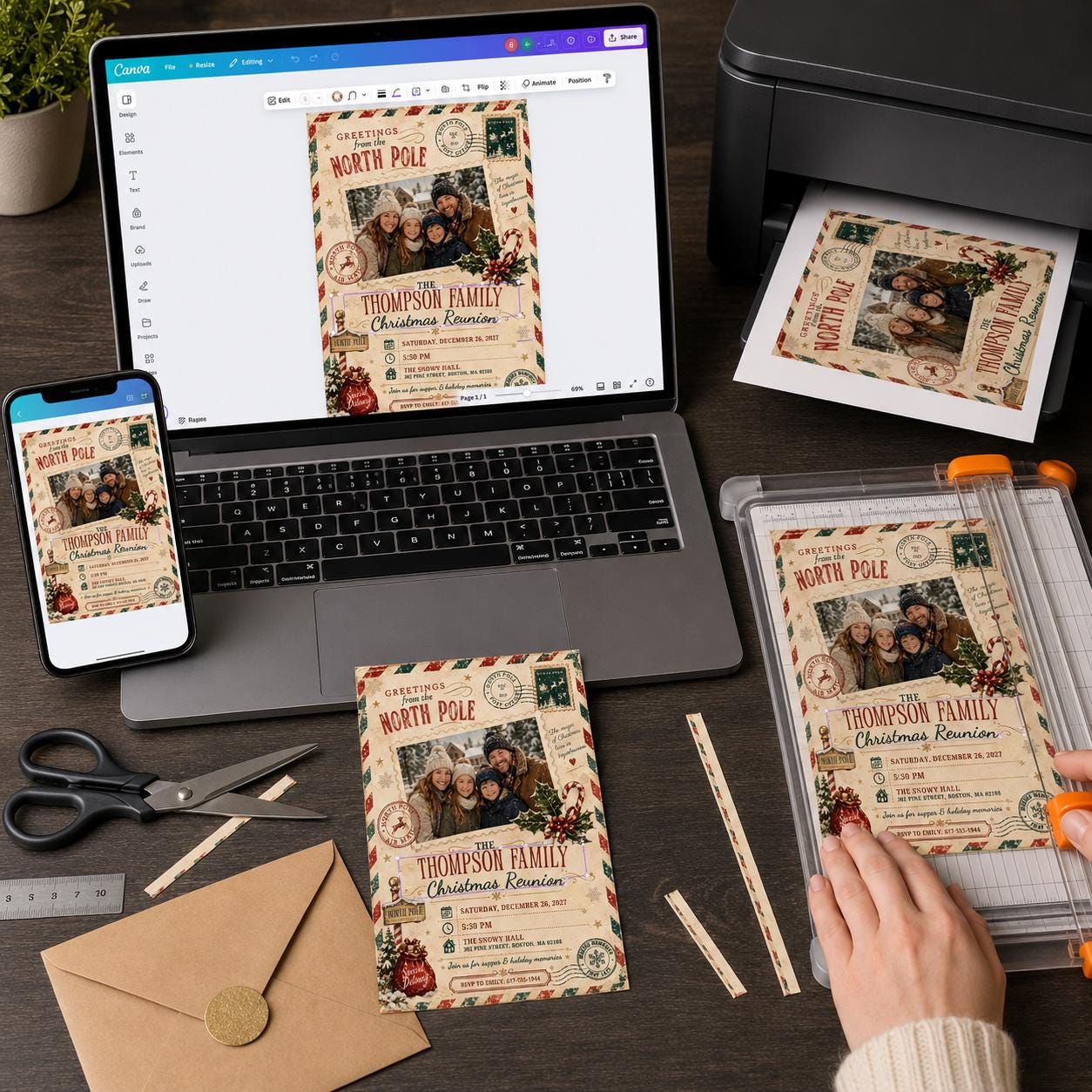 Christmas Party Invitation, Vintage North Pole Family Reunion Photo Invite, Editable Holiday Gathering Canva Template - Image 5