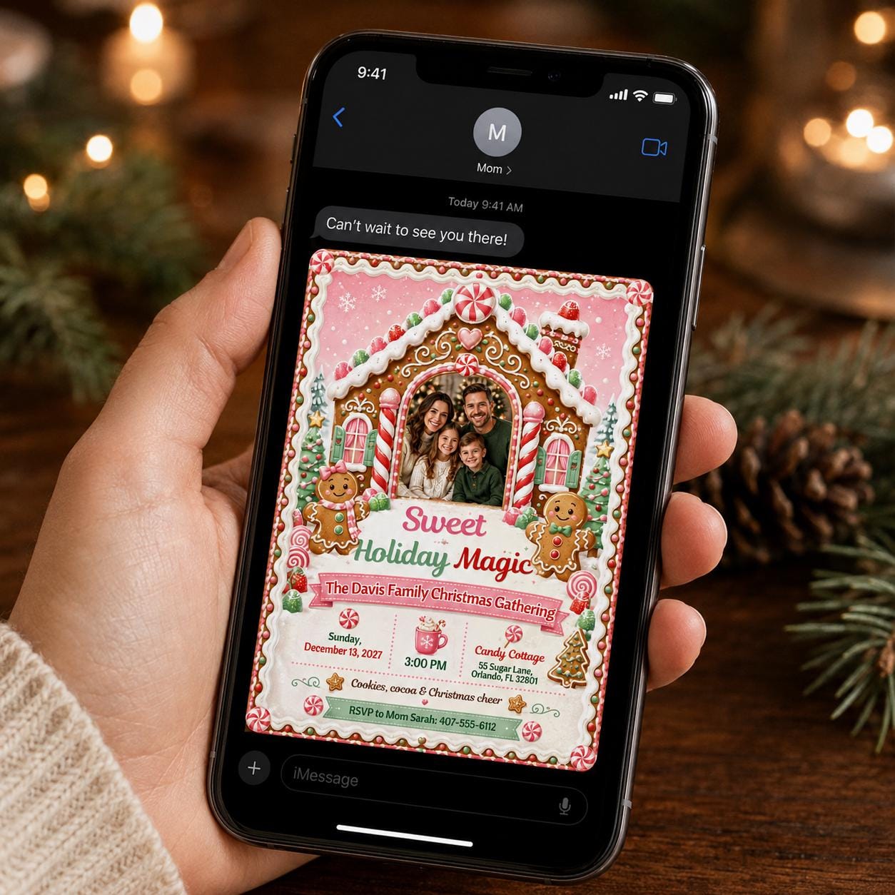 Gingerbread Christmas Party Invitation, Family Holiday Gathering Photo Invite, Editable Canva Template - Image 3