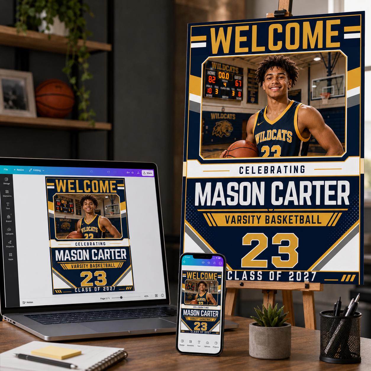 Basketball Graduation Welcome Sign, Class of 2027 Senior Athlete Photo Poster, Varsity Sports Grad Party, Canva Template - Image 3